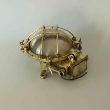 Vintage Industrial Bulkhead Round Cage Brass Ship Light