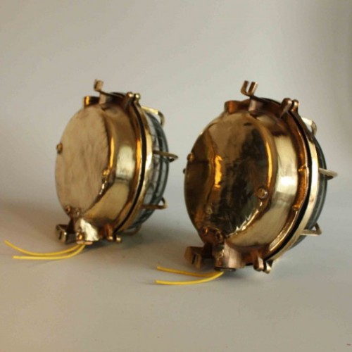 Pair Of Large Round Cast  Brass Light
