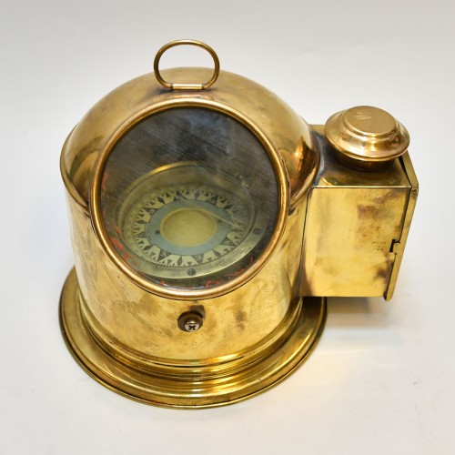 Brass Antique Sestrel Brass Binnacle Gimbals Marine Compass Wooden Stand 