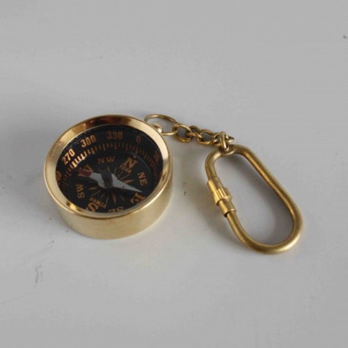Vintage Nautical WISKA Brass Compass Key Chain