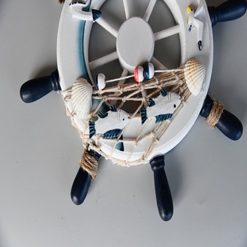 Rienar Wooden Ship Steering Wheel Fishing Net Shell Home Wall Decor 