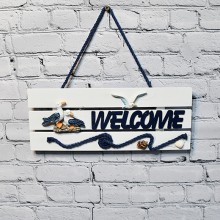 Marin Welcome hem skylt i Trä för dörr - cafe inredning 