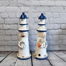 Marine Creative Ornaments Figurine Wood Light Houses - Set Of Two