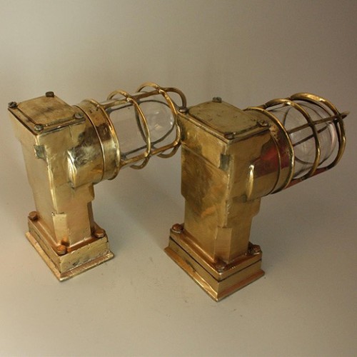 Pair of 90 degree Curved Salavged Brass Japanese Ship Hanging P Light