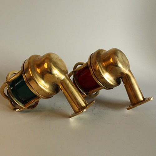 Vintage Nautical Pair of 90 Degree Curved Red and Green Navigational Lights