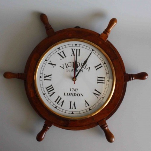 Wooden Ship Nautical Wheel Clock 