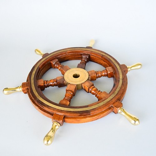 14" Wooden Ship Wheel Clock Bond Street Wood Brass Nautical Home Wall Decorative 