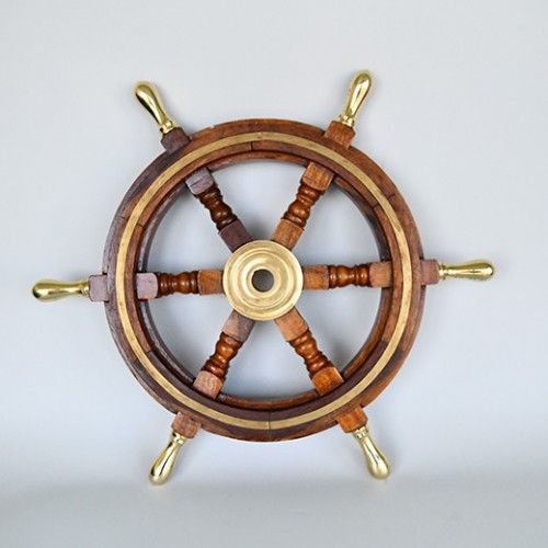 Classic Ship Wheel in wood and Brass -Marine Home Decor