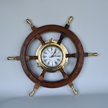 Wooden & Brass Steering Ship Wheel Clock