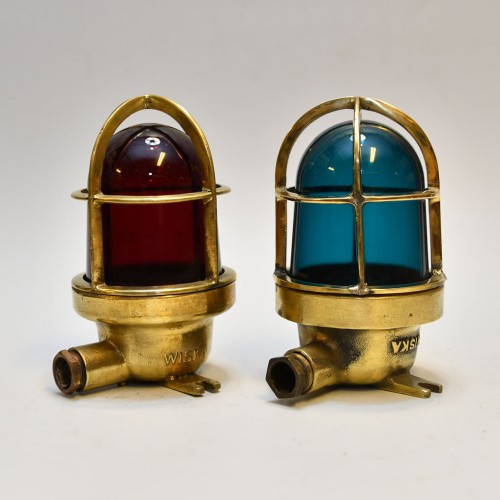  Industrial Cast Brass Sconce Lamp from WISKA -Red & Green
