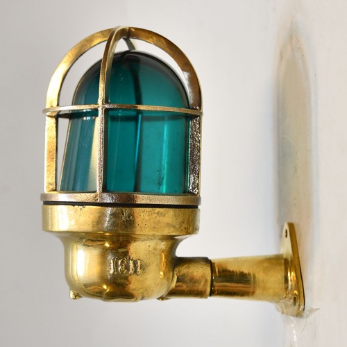 Cast Brass Marine Green Glass Wall Light 
