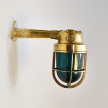  Old Marine Brass Wall Light 90 Deg By Wiska - Green Glass