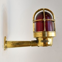 Reclaimed Industrial Brass 90 Degree Wall Light by Wiska-Red Glass