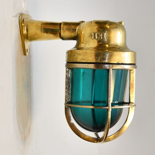 Cast Brass Marine Green Glass Wall Light 