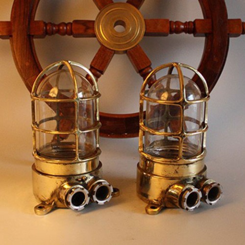 Pair Of Vintage Brass Roundwire Long Wall Light