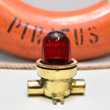 Vintage Brass Security Light Red Glass