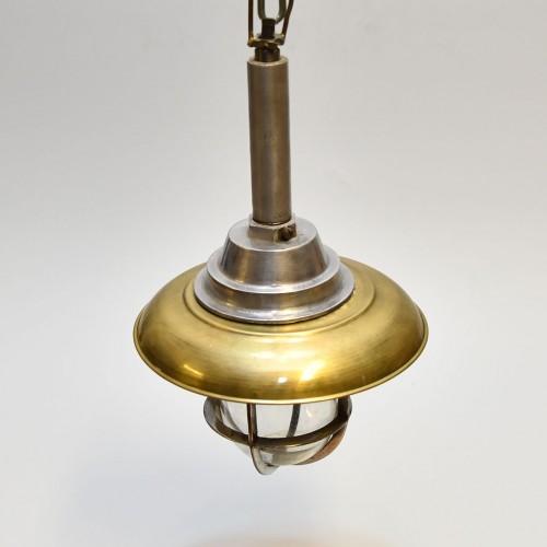 Vintage Hand Brass & Aluminum Cap Hanging Lamp