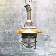 Vintage Marine Polished Brass & Alu Hand Cap Hanging Lamp