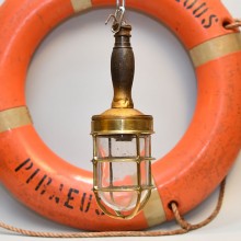 Vintage Nautical Hand Light Brass & wood