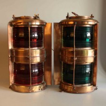 Pair of Port Side Cast Brass Ship Navigation Light with Red And Green Lens