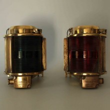 Pair of Starboard Side Cast Brass Wall Mount Light - Red And Green Glass