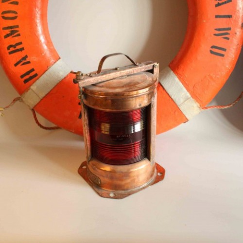 Tranberg Brass Nautical Wall Mount Light With Red Glass